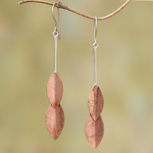 Feminine Leaves Rose Gold Accent Sterling Silver Leaf Dangle Earrings