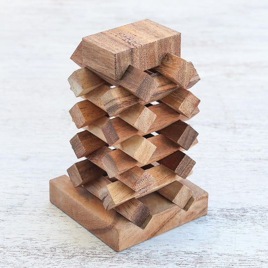 Tower of Pisa 18-Piece Raintree Wood Tower Puzzle from Thailand