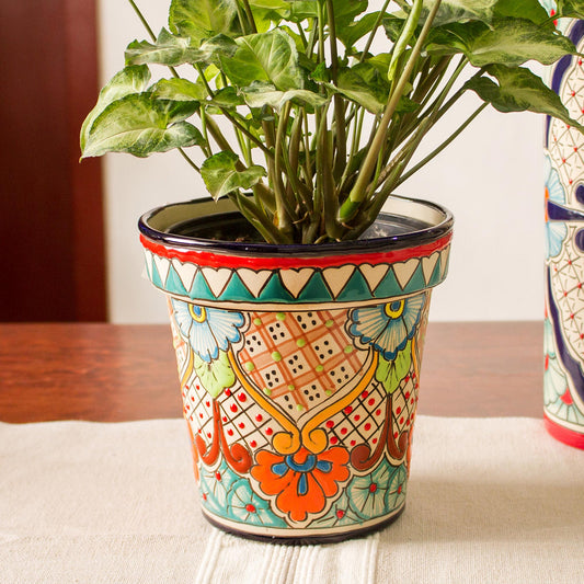 Sunlit Garden Talavera Style Colorful Floral Ceramic Flower Pot (6.5 inch)