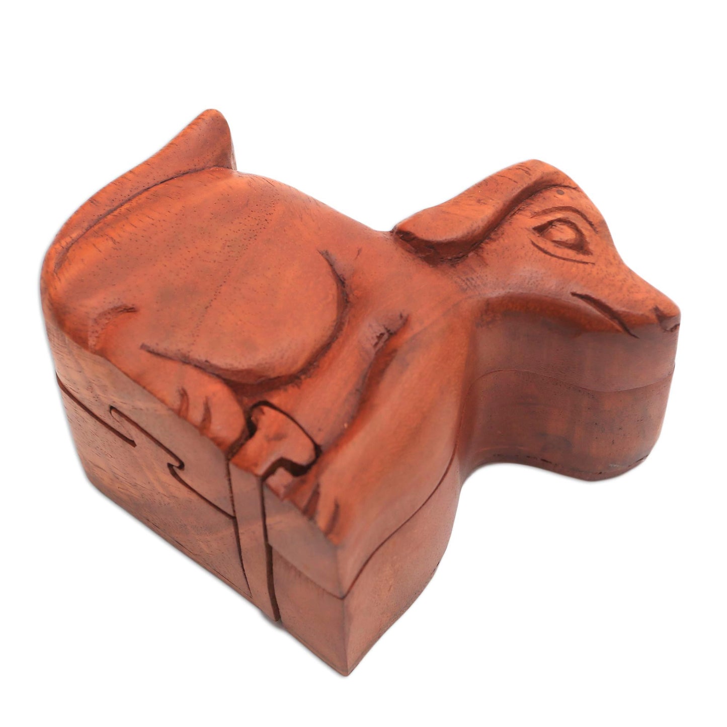 Playful Dog Handmade Suar Wood Dog Puzzle Box from Bali