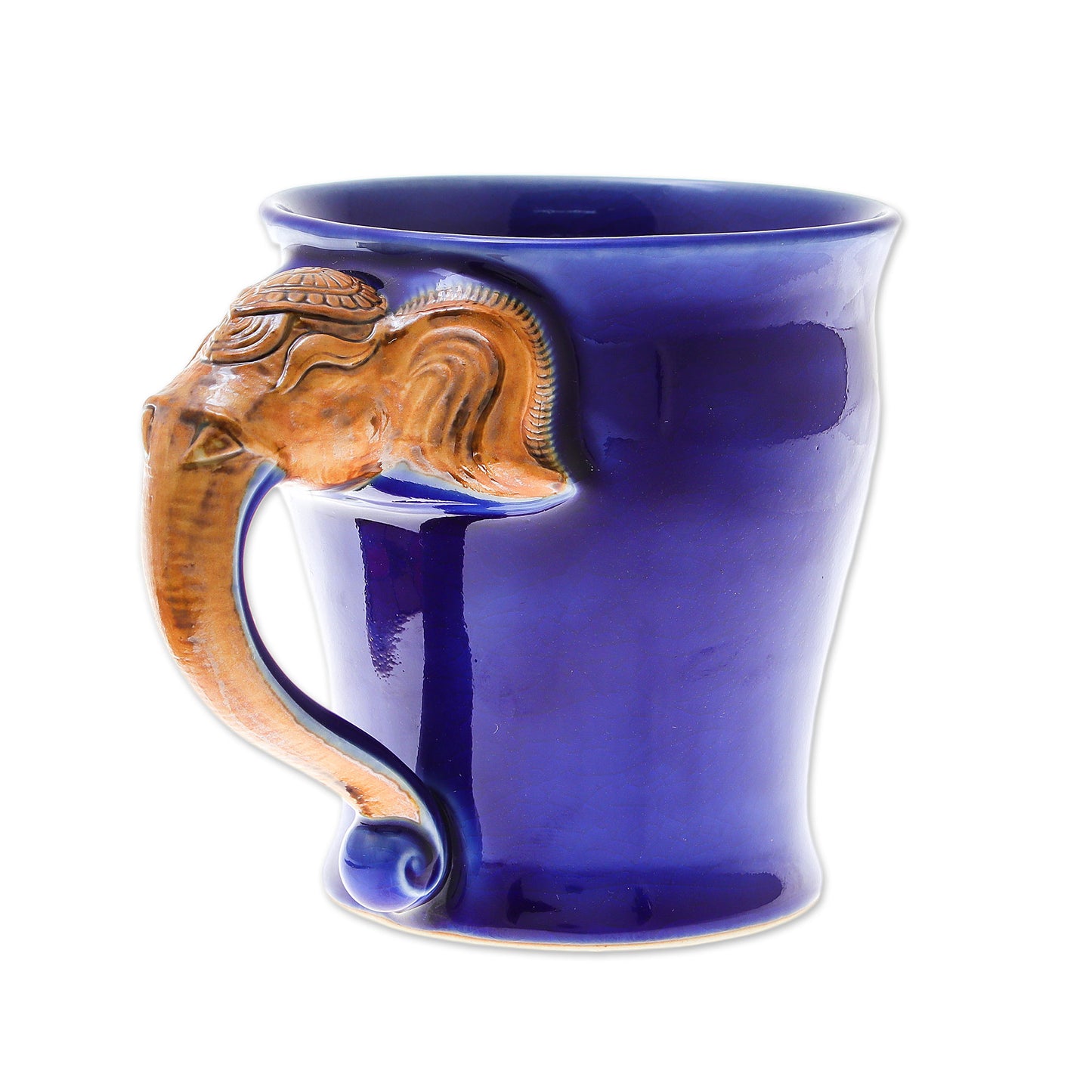 Elephant Handle in Blue Celadon Ceramic Elephant Mug in Blue from Thailand (10 oz.)