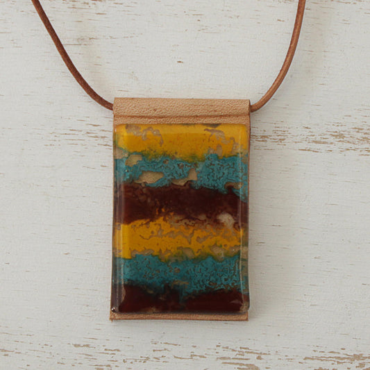 Earth Waters Layered Glass and Leather Pendant Necklace from Brazil