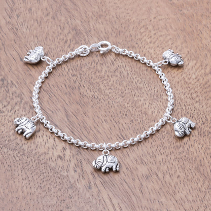 Elephant Marvel Sterling Silver Elephant Charm Bracelet from Thailand