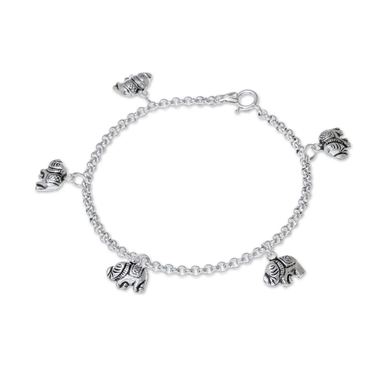 Elephant Marvel Sterling Silver Elephant Charm Bracelet from Thailand