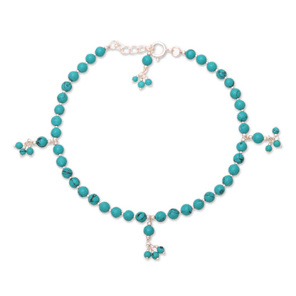 Turquoise Flair Sterling Silver and Composite Turquoise Beaded Anklet