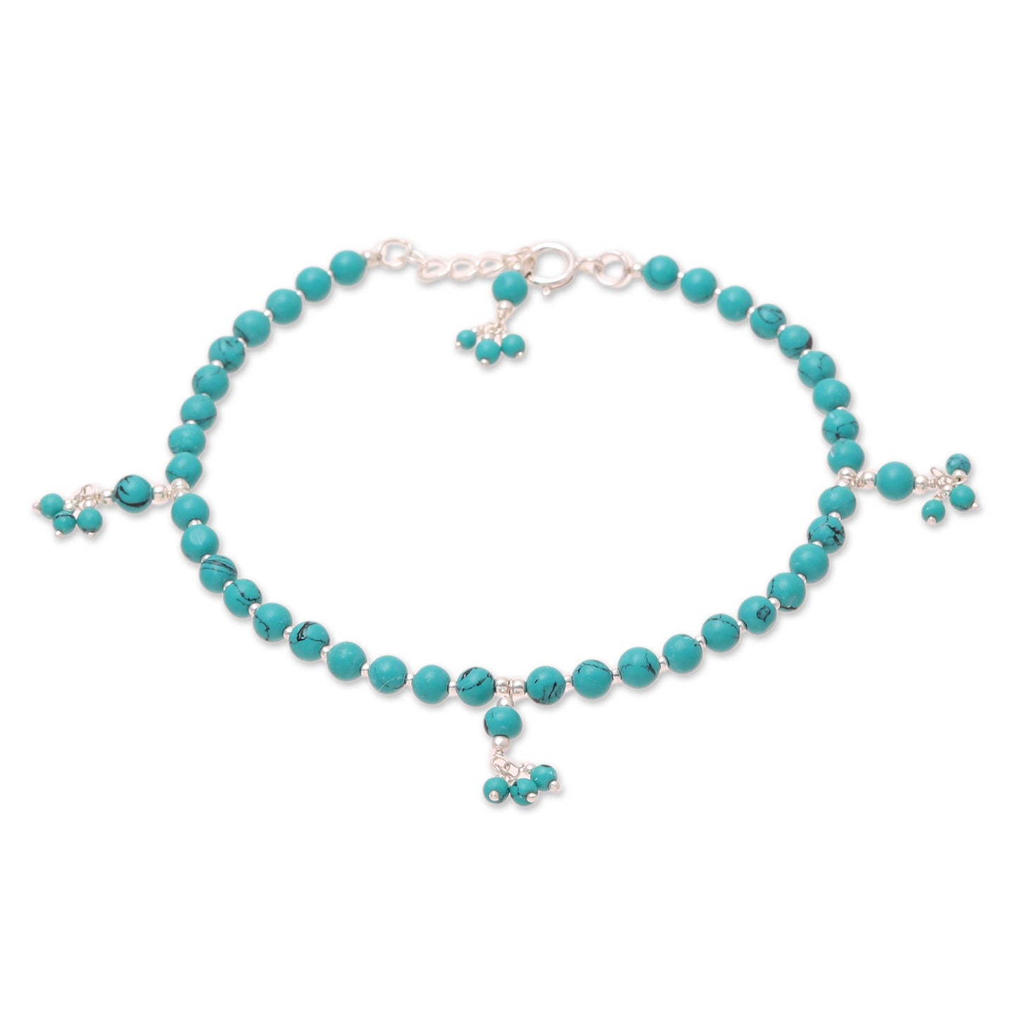 Turquoise Flair Sterling Silver and Composite Turquoise Beaded Anklet