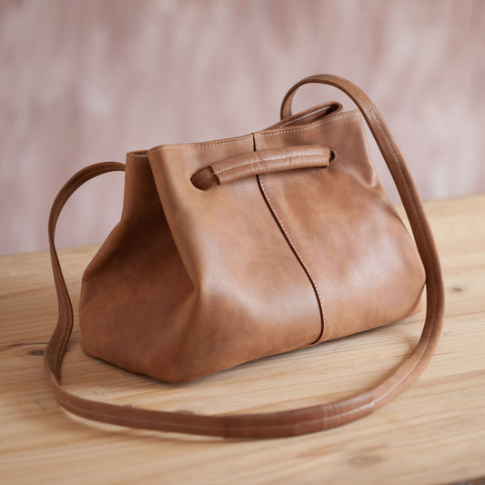 Stylish Sepia Handmade Leather Shoulder Bag in Sepia from Peru