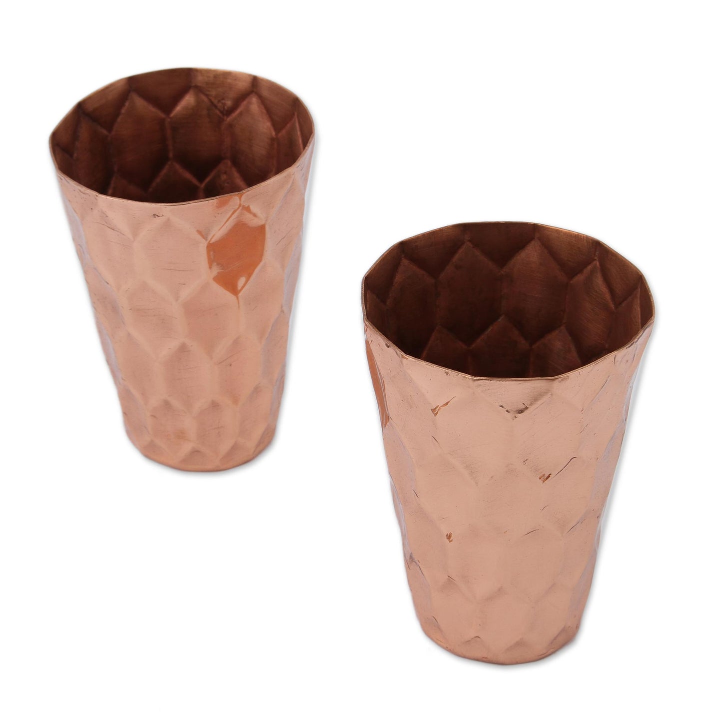Hexagon Gleam Hexagon Pattern Copper Tumblers from Mexico (Pair)