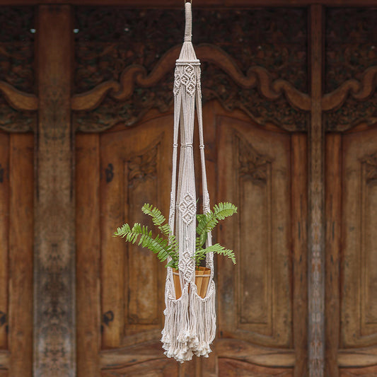 Tegalalang Plants Handwoven Single Cotton Flower Pot Hanger from Bali