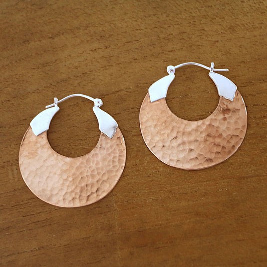 Radiant Reflections 18K Rose Gold Plated Hammered Copper Hoop Earrings