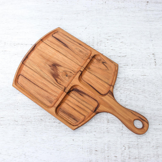 Delightful Portion Sectioned Teak Wood Tray Crafted in Thailand