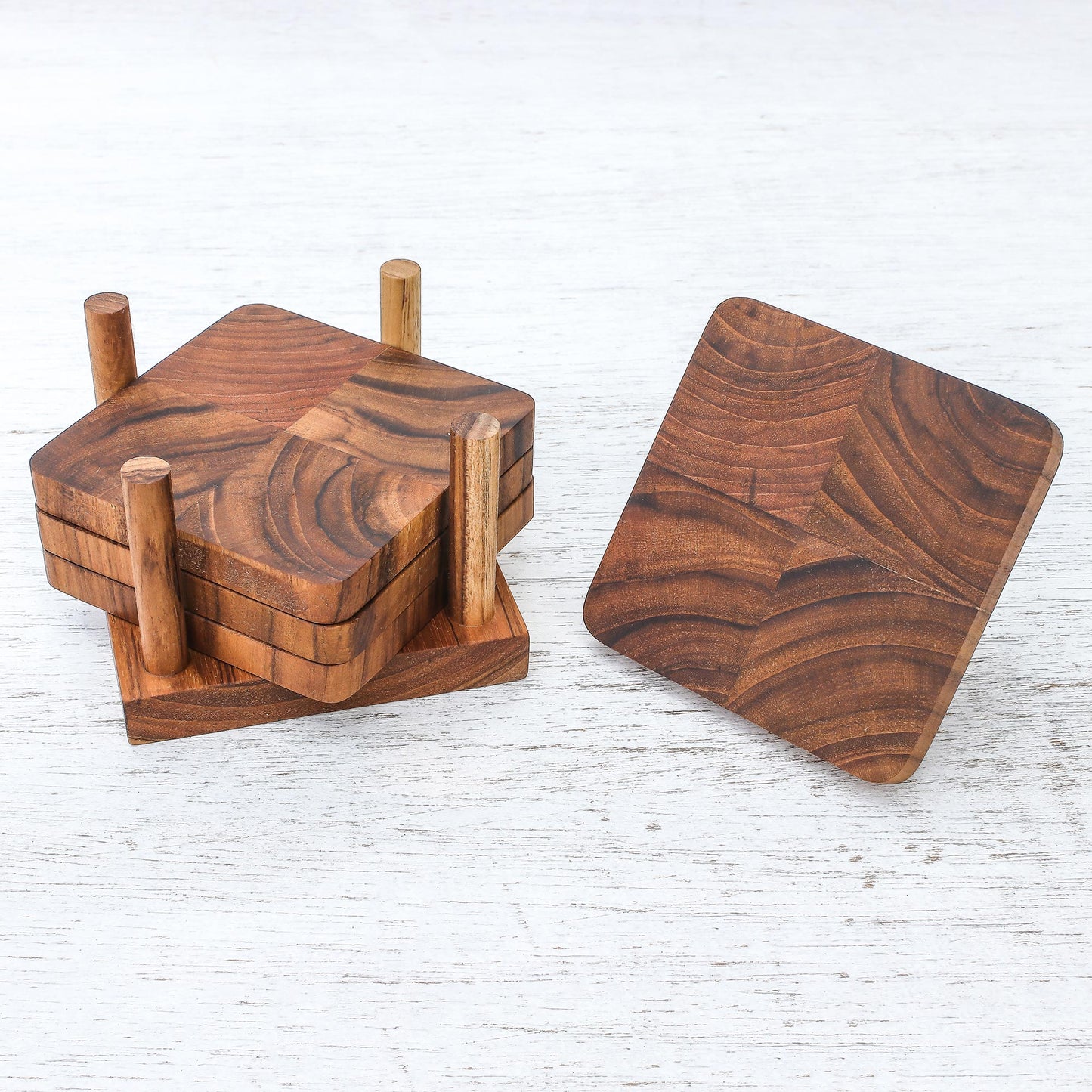 Deep Nature Handmade Teak Wood Coasters from Thailand (Set of 4)