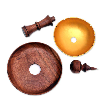 Golden Fountain Suar Wood and Coconut Shell Jewelry Stand from Bali