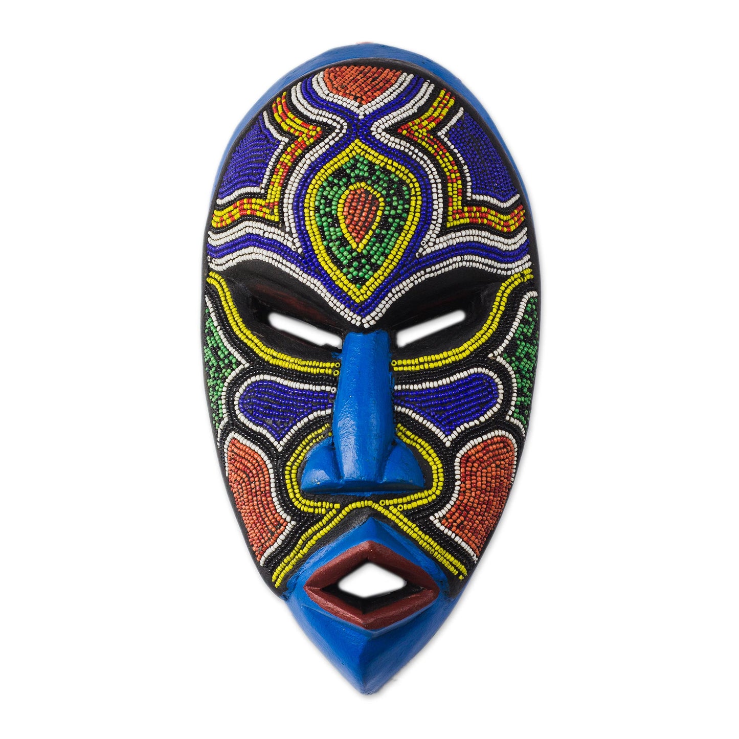 Beaded Love Recycled Plastic Beaded African Wood Mask from Ghana