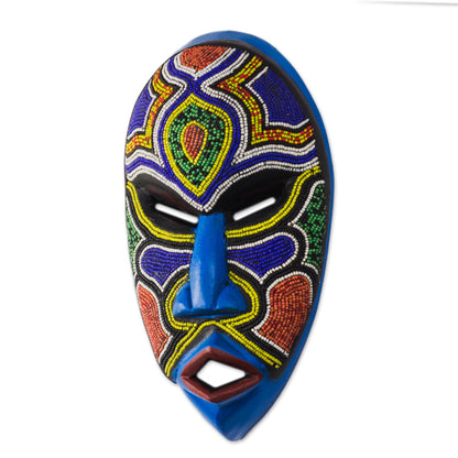 Beaded Love Recycled Plastic Beaded African Wood Mask from Ghana