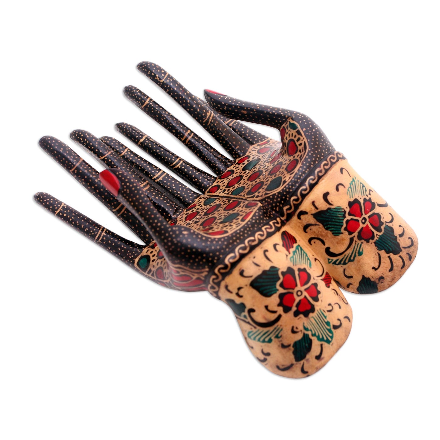 Beautiful Hands Floral Batik Wood Ring Holder from Java