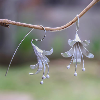 Bloom Time Handcrafted Floral Sterling Silver Drop Earrings from Bali