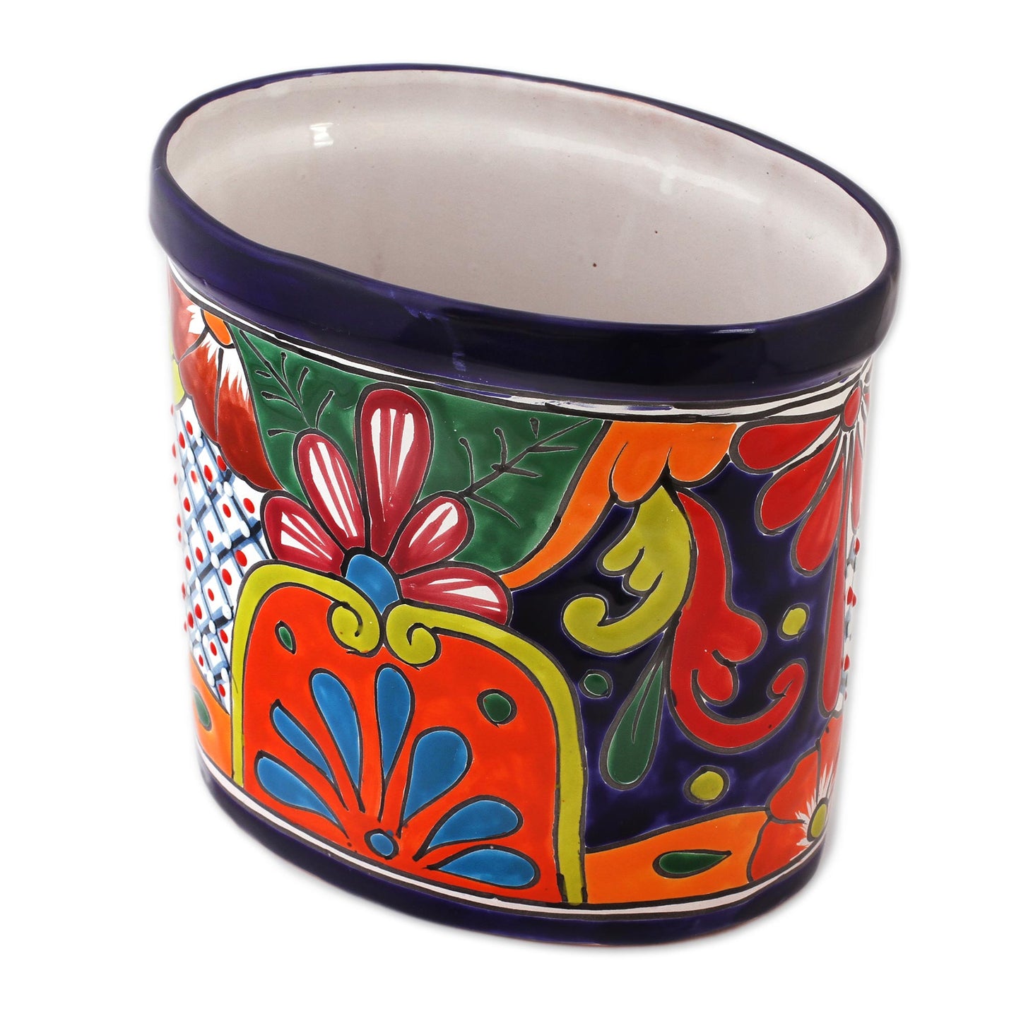 Talavera Collector Floral Talavera-Style Ceramic Waste Bin from Mexico