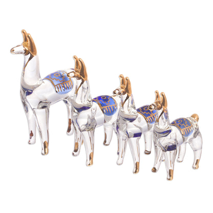 Llamas of the Andes Clear Glass Gilded Llama Figurines from Peru (Set of 4)