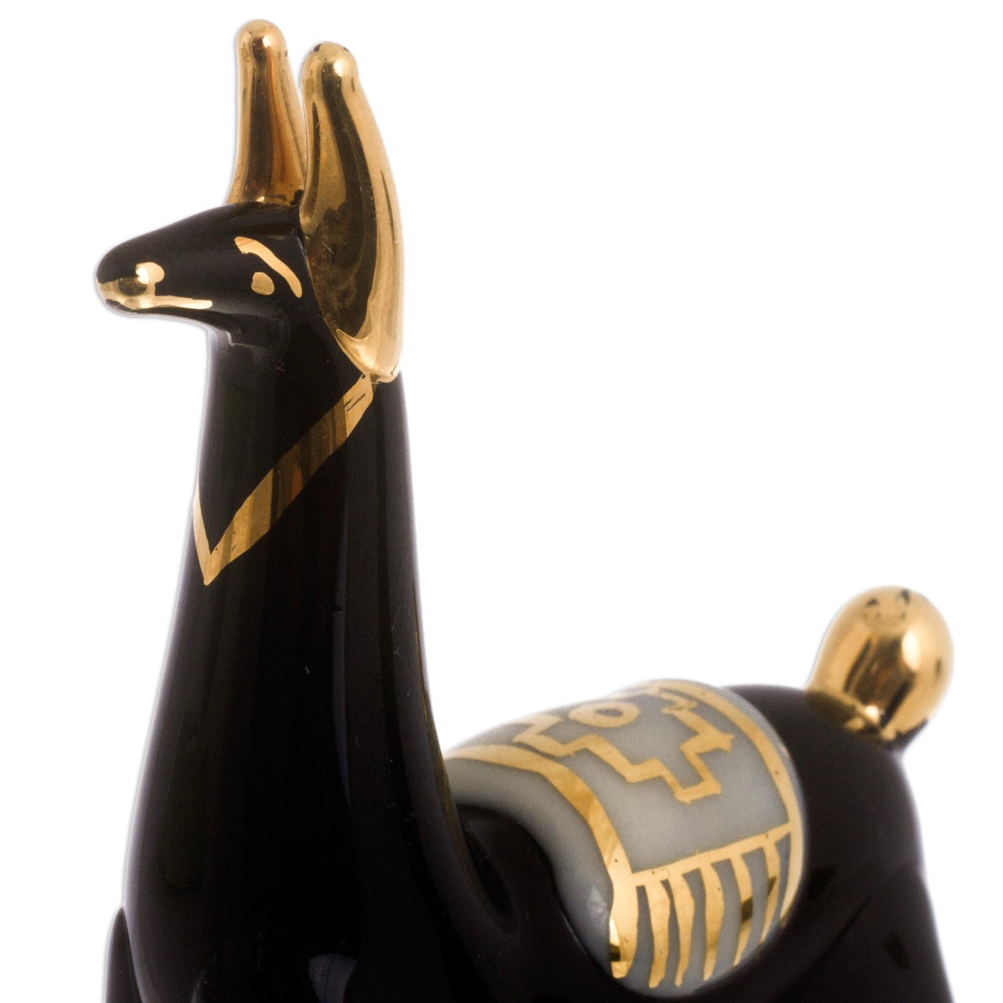 Black Llamas of the Andes Set of 4 Black Glass Llama Figurines with Gilded Accents