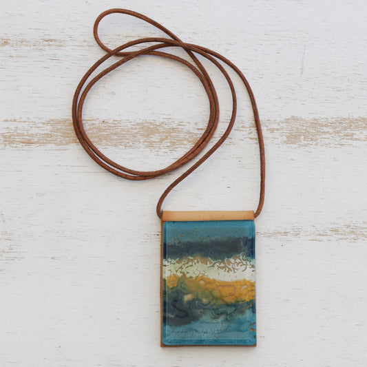 Guanabara Bay Handcrafted Glass Pendant Necklace in Blue from Brazil