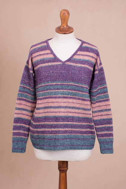 Mesa Sunrise Multi-Color Stripe Alpaca Blend Long Sleeve V-Neck Sweater