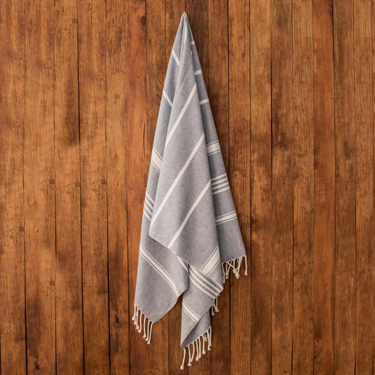 Fresh Relaxation in Cadet Blue Striped Cotton Beach Towel in Cadet Blue from Guatemala