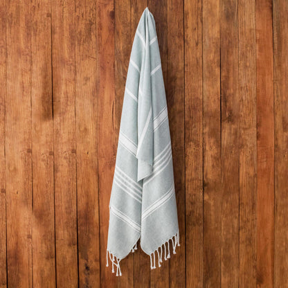 Fresh Relaxation in Celadon Striped Cotton Beach Towel in Celadon from Guatemala