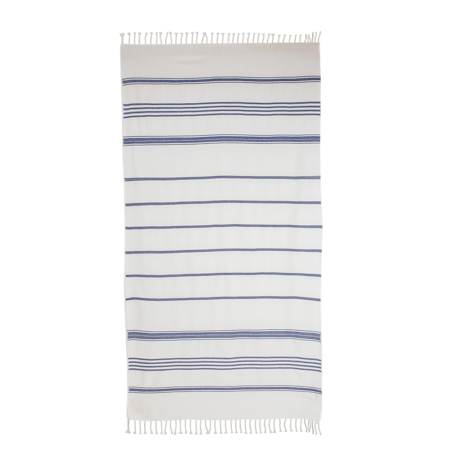 Sweet Relaxation in Snow White Snow White Cotton Beach Towel with Indigo Stripes
