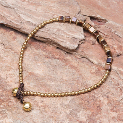 Cube Beauty Beaded Anklet with Cube Tiger's Eye from Thailand