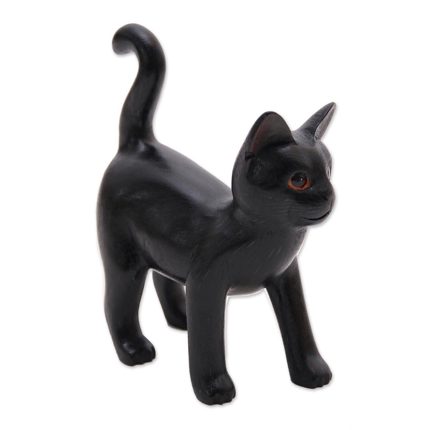 Curious Kitten in Black Wood Standing Cat Sculpture in Black from Bali from Bali