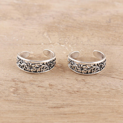 Floral Trellis Floral Openwork Sterling Silver Toe Rings from India (Pair)