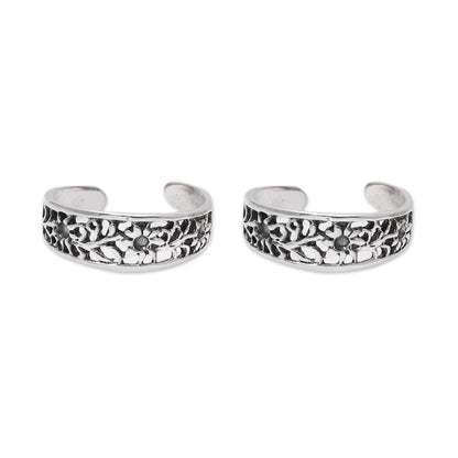 Floral Trellis Floral Openwork Sterling Silver Toe Rings from India (Pair)