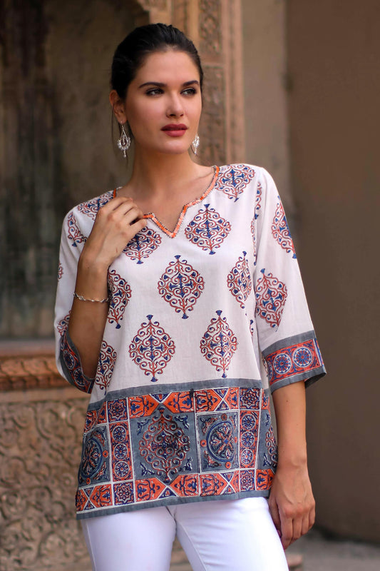 Mughal Glory Block-Printed Cotton Tunic from India