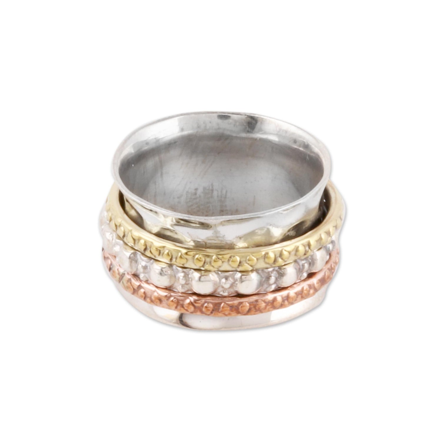 Mesmerizing Triple Textured Sterling Silver Spinner Ring from India