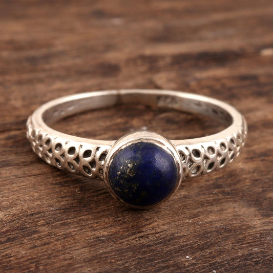 Royal Round Lapis Lazuli Solitaire Ring Crafted in India