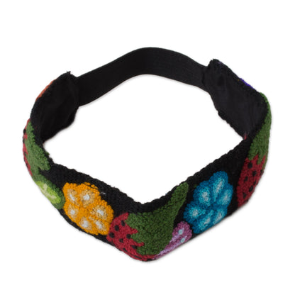 Flowers and Strawberries Floral and Strawberry Pattern Wool Headband from Peru