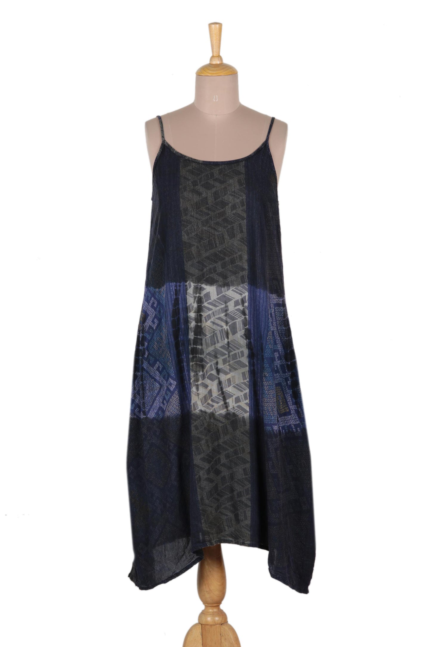 Blue Fusion Blue and Taupe Women's Rayon Sundress