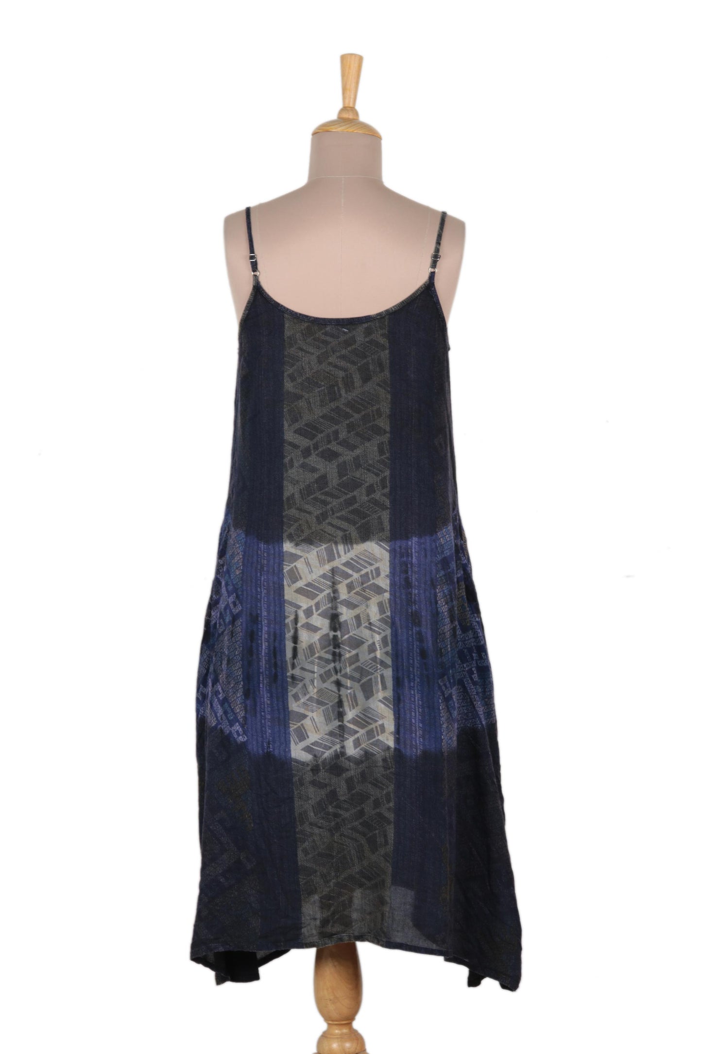 Blue Fusion Blue and Taupe Women's Rayon Sundress