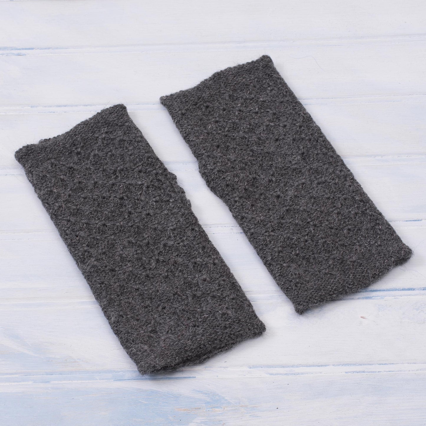Passionate Pattern in Graphite Patterned 100% Baby Alpaca Fingerless Mitts in Graphite