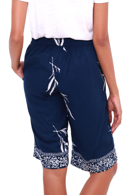 Midnight Fall Batik Rayon Shorts in Midnight and White from Bali