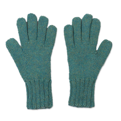 Winter Delight in Jade 100% Alpaca Gloves in Jade from Peru