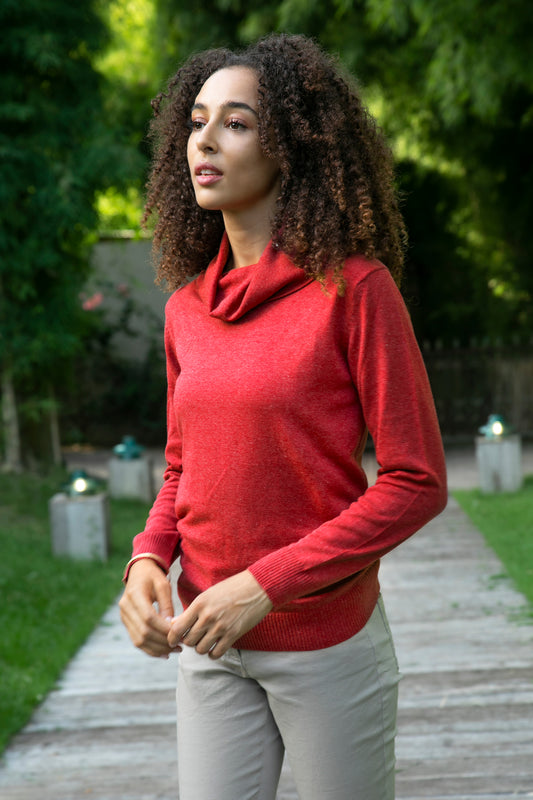 Cerise Versatility Knit Cotton Blend Pullover in Solid Cerise Red from Peru
