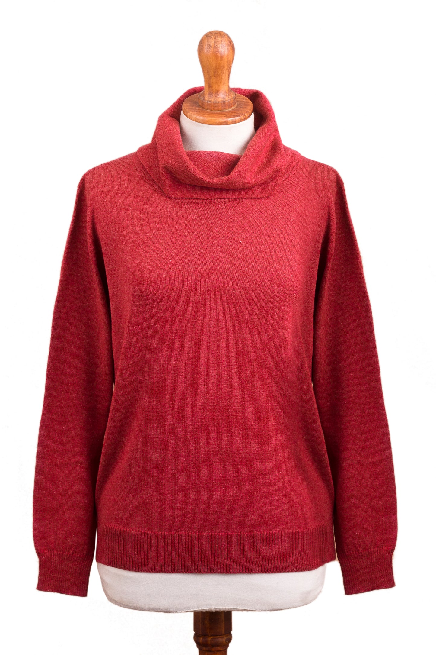 Cerise Versatility Knit Cotton Blend Pullover in Solid Cerise Red from Peru