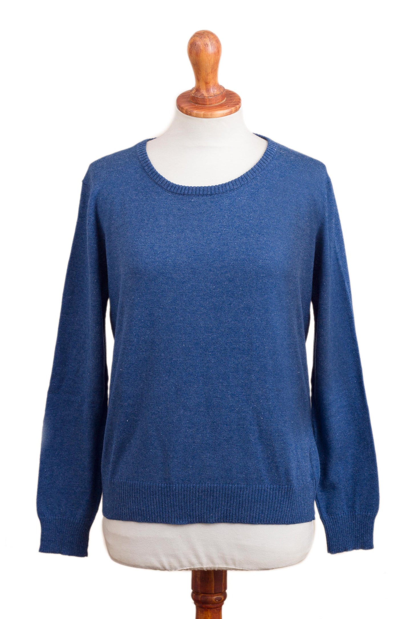 Warm Valley in Royal Blue Knit Cotton Blend Pullover in Royal Blue from Peru