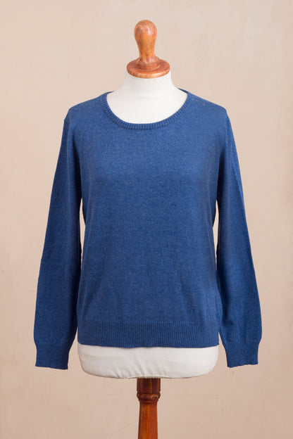 Warm Valley in Royal Blue Knit Cotton Blend Pullover in Royal Blue from Peru