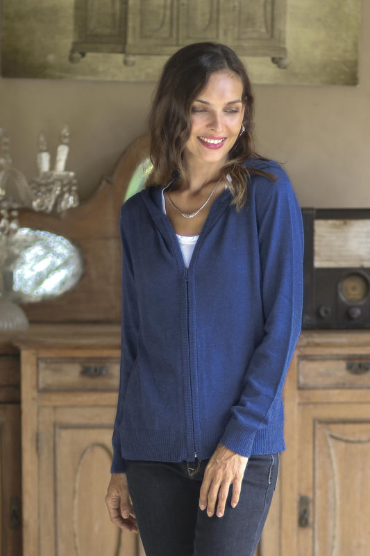 Simple Delight in Royal Blue Cotton Blend Hoodie in Royal Blue from Peru