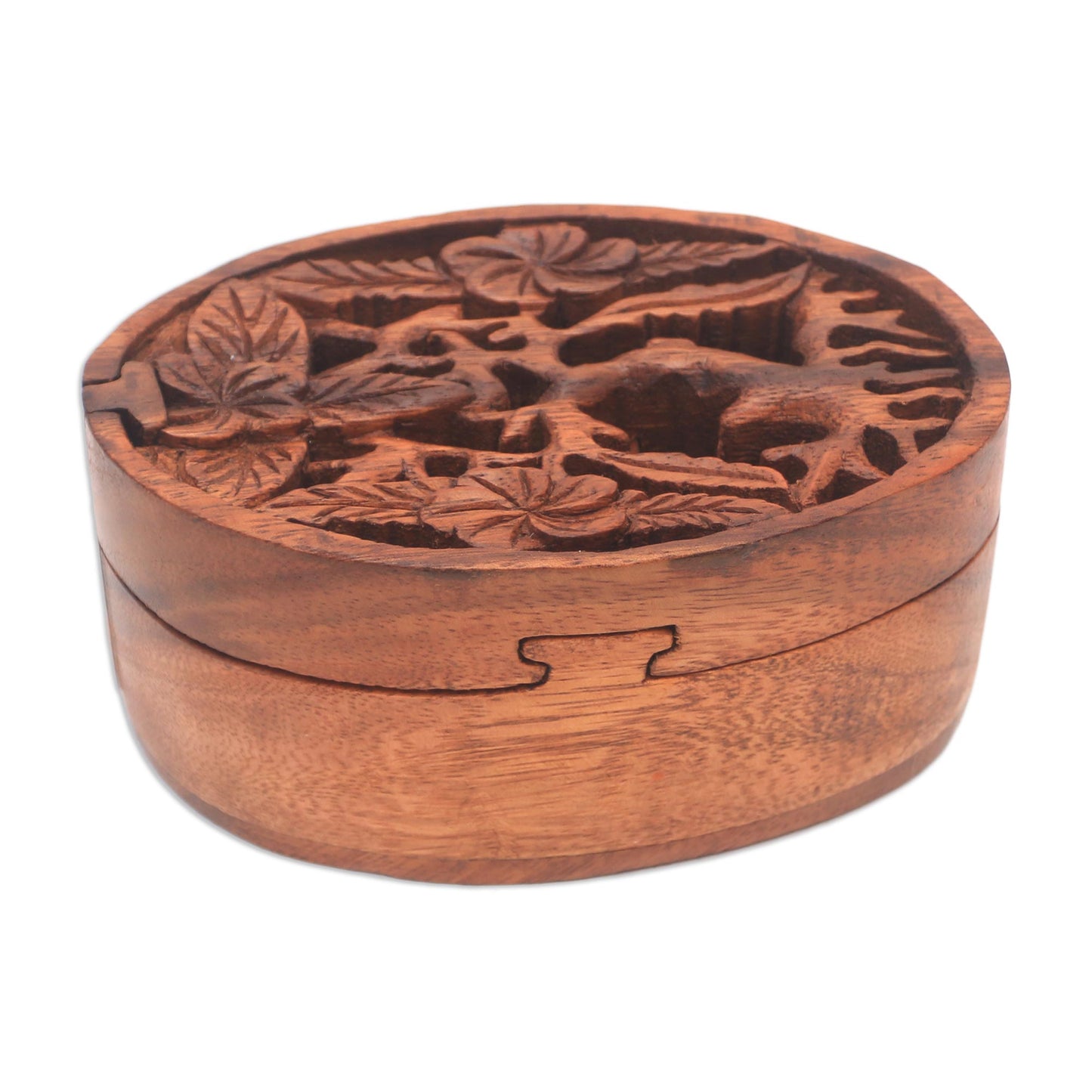 Plumeria Oval Floral Suar Wood Puzzle Box from Bali