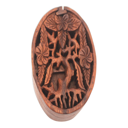 Plumeria Oval Floral Suar Wood Puzzle Box from Bali