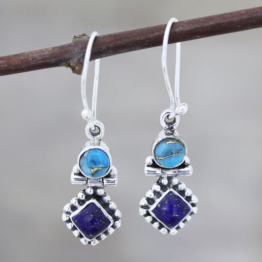 Enchanting Duo Lapis Lazuli and Composite Turquoise Dangle Earrings